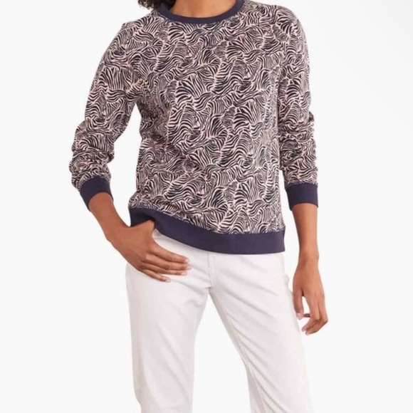 Boden The Sweatshirt Milkshake Pink and Navy Ripple Wave Fleece Pullover Size XS - Picture 7 of 7